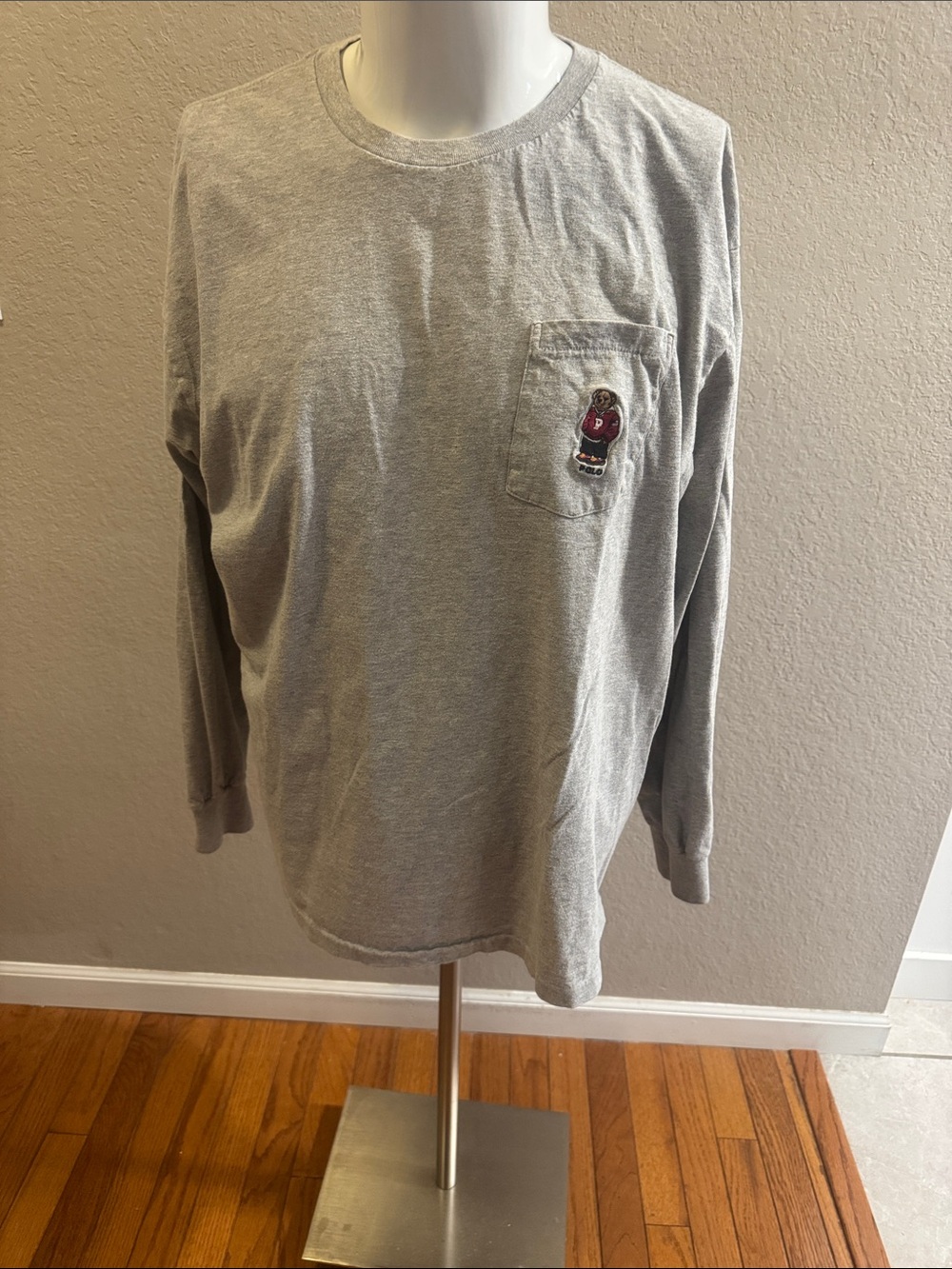 Polo by Ralph‎ Lauren Heather Gray Long Sleeve Pocket Tee with Bear Patch